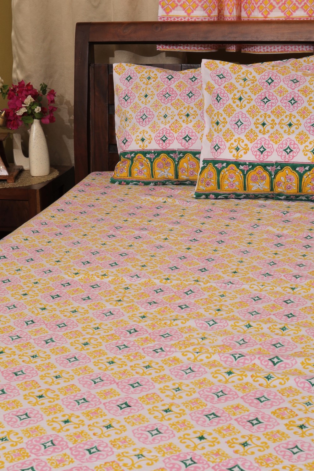 Sootisyahi 'Gulabi Darbaar' Handblock Printed Cotton Bedsheet