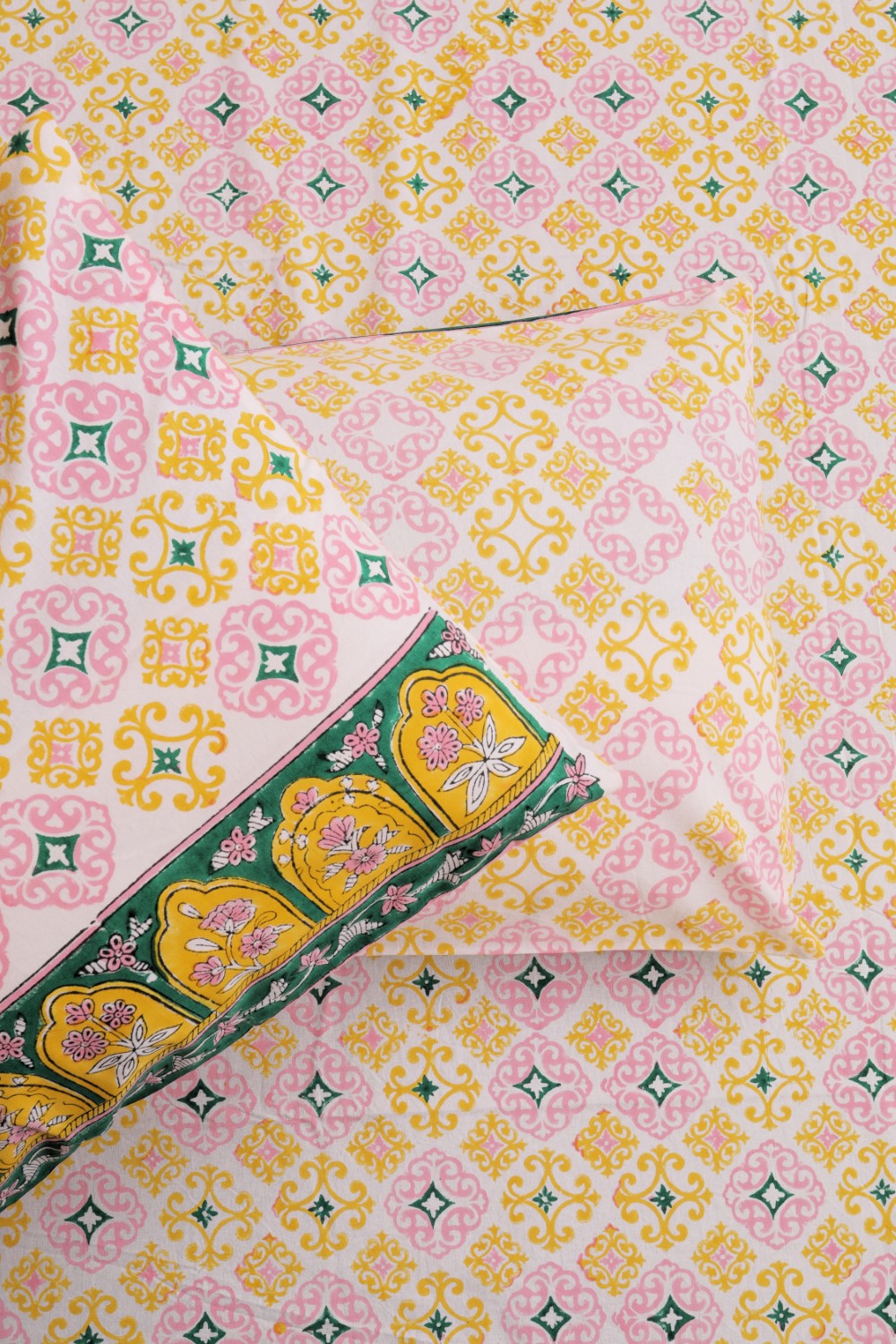 Sootisyahi 'Gulabi Darbaar' Handblock Printed Cotton Bedsheet