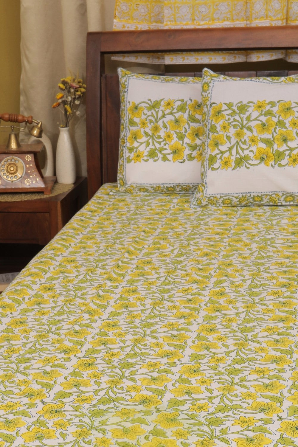 Sootisyahi 'Kesari Gulnaar' Handblock Printed Cotton Bedsheet