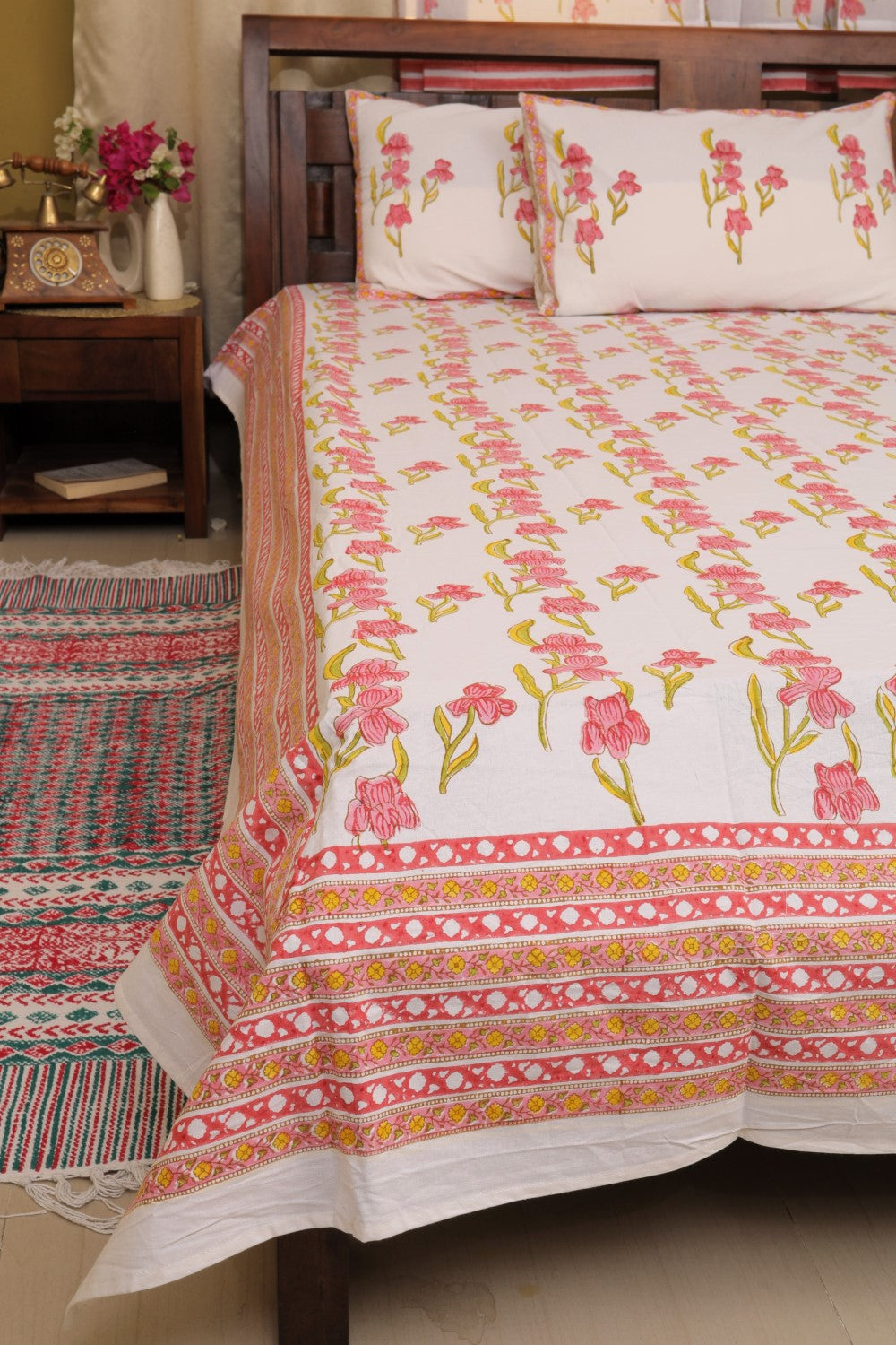 Sootisyahi 'Kesariya Gulzar' Handblock Printed Cotton Bedsheet