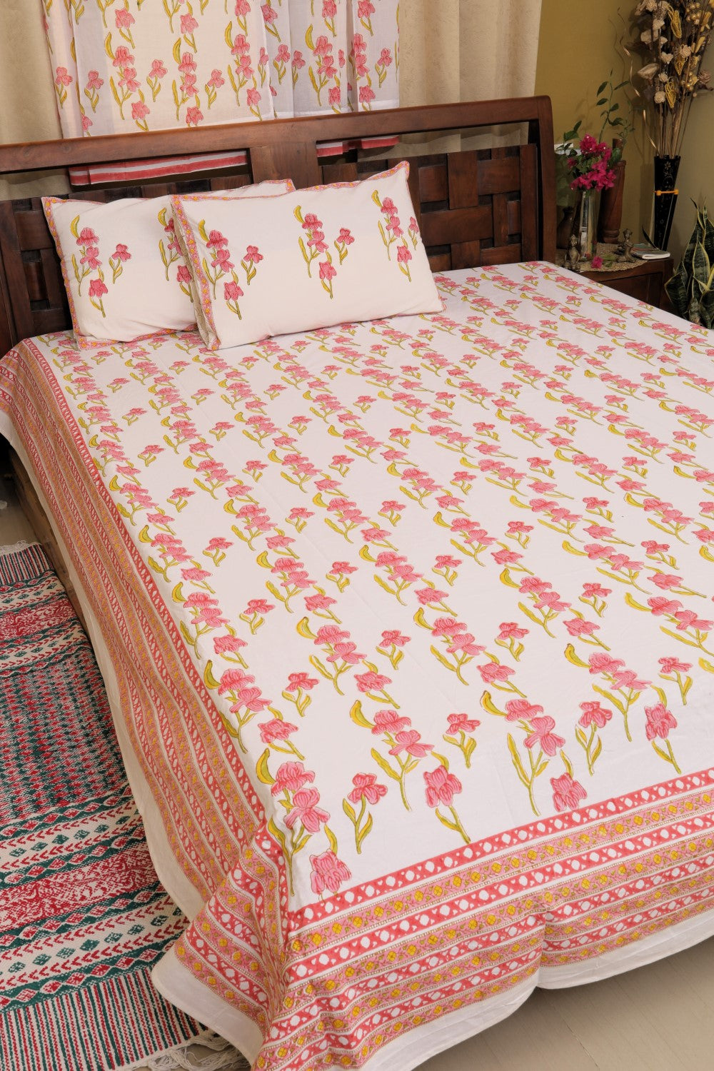 Sootisyahi 'Kesariya Gulzar' Handblock Printed Cotton Bedsheet