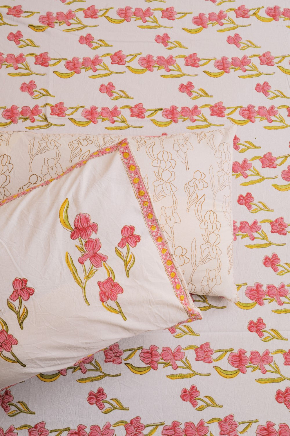 Sootisyahi 'Kesariya Gulzar' Handblock Printed Cotton Bedsheet