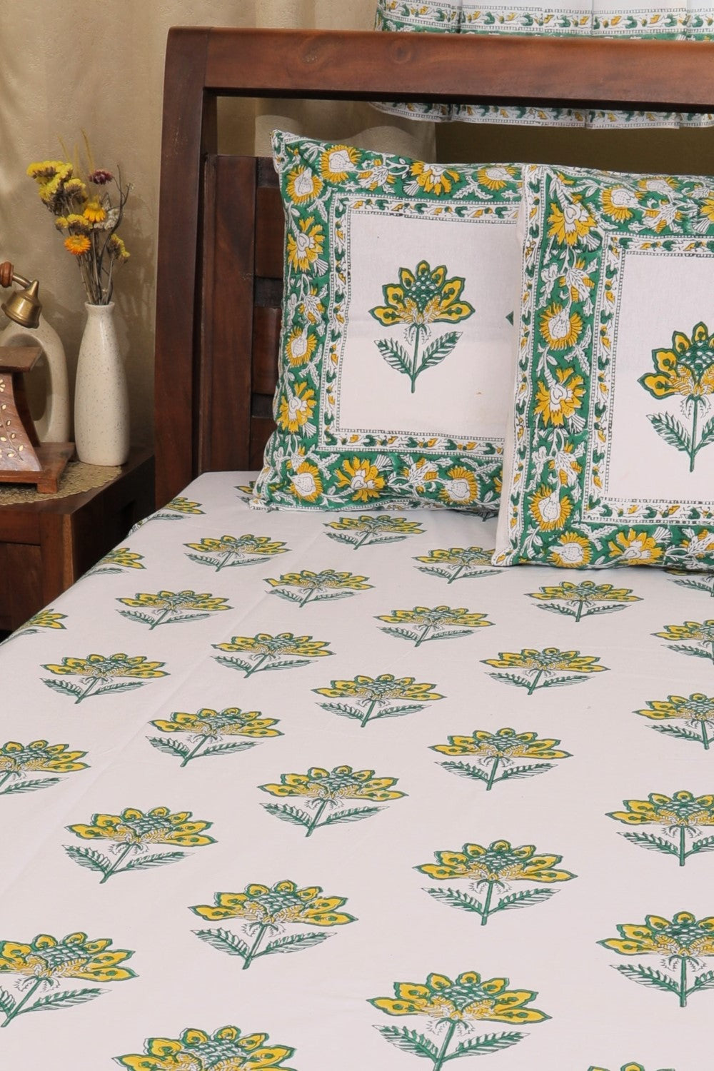 Sootisyahi 'Sabz Sutra' Handblock Printed Cotton Bedsheet