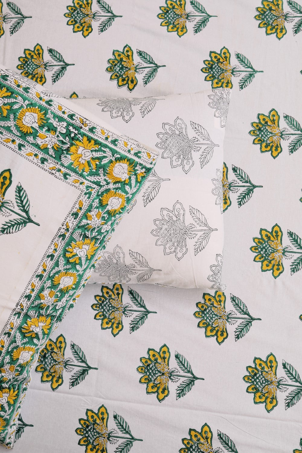 Sootisyahi 'Sabz Sutra' Handblock Printed Cotton Bedsheet