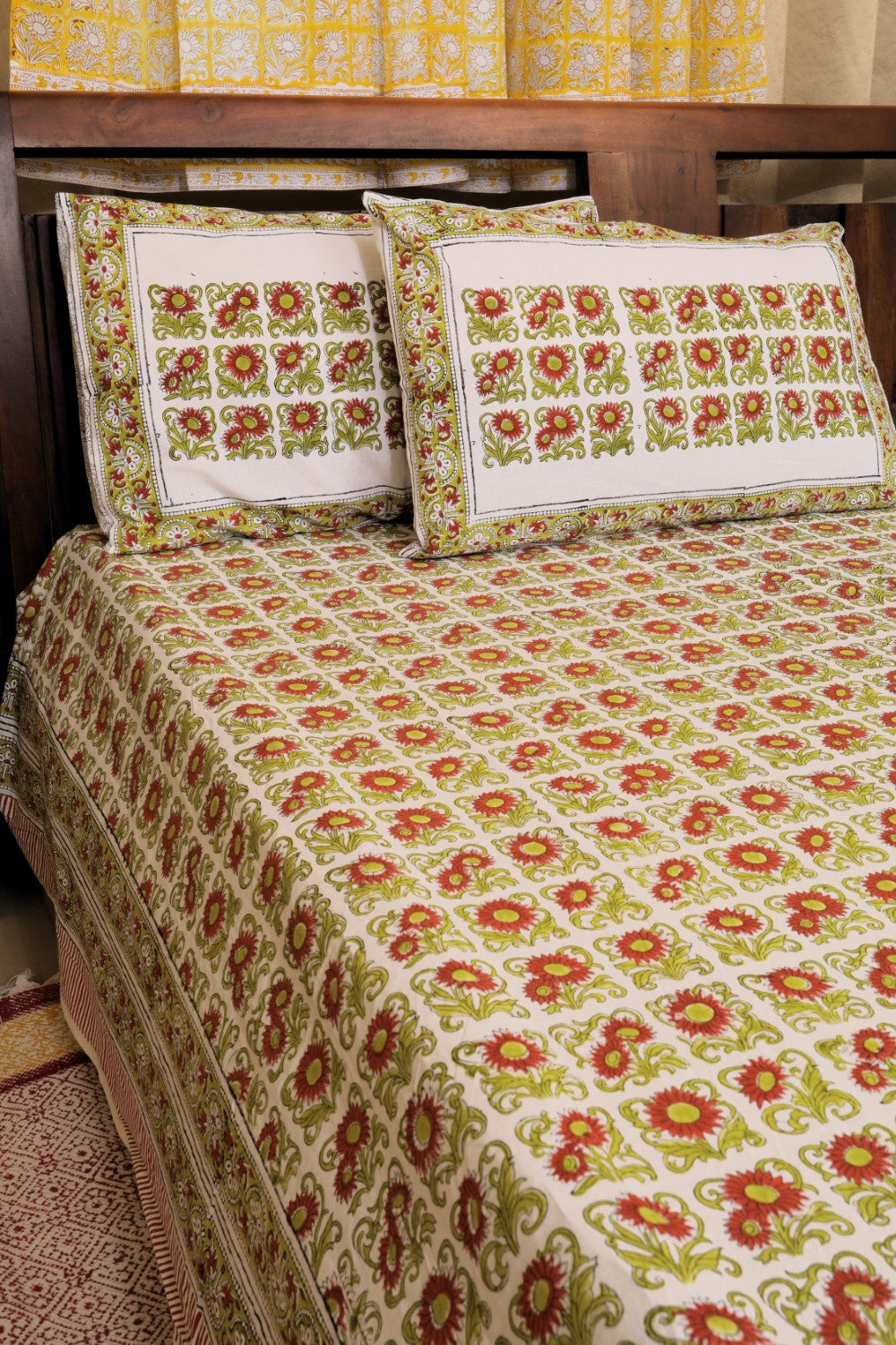 Sootisyahi 'Surajmukhi Bagh' Handblock Printed Cotton Bedsheet