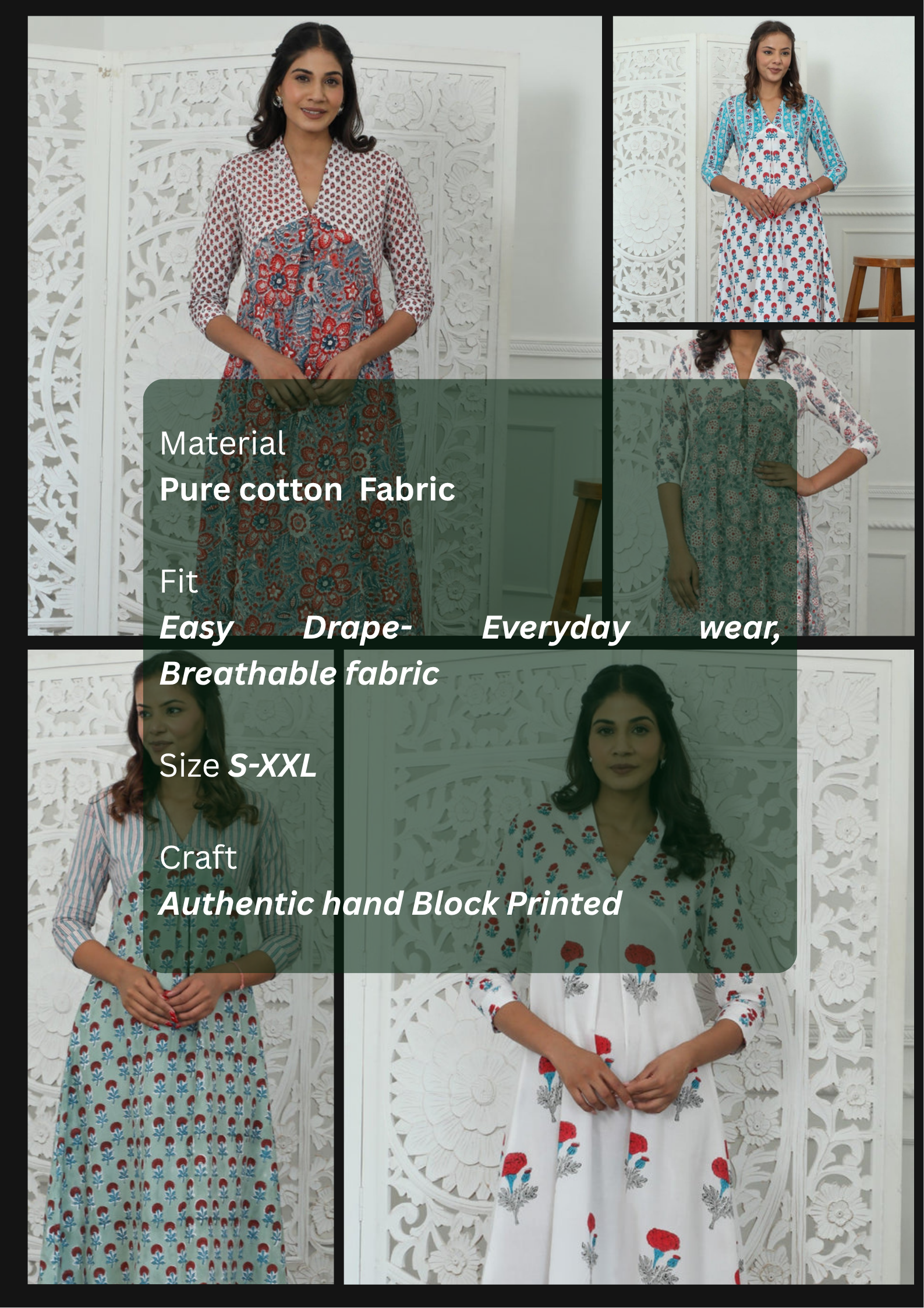 Sootisyahi ' Daisyana ' Azofree Handblock Printed Pure Cotton Dress