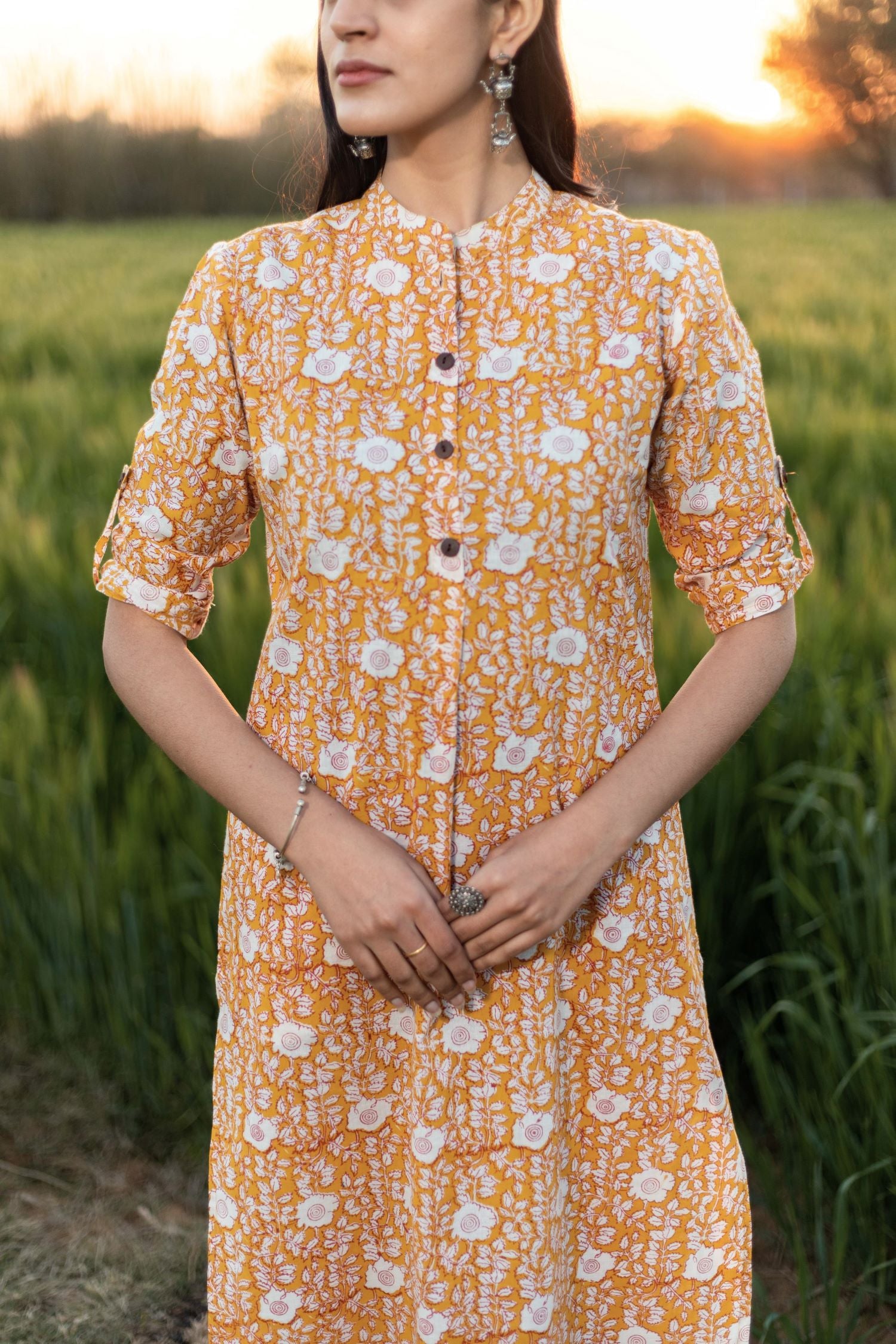Sootisyahi 'Amber Delight' Azofree Handblock Printed Pure Cotton Kurti