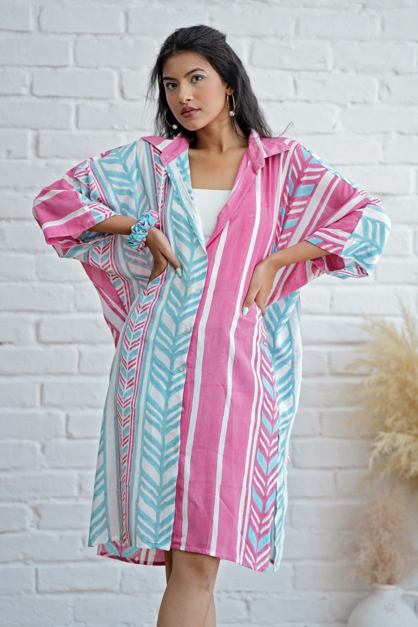 Barbie in Pink Hand Block Printed Oversize Shirt - SootiSyahi