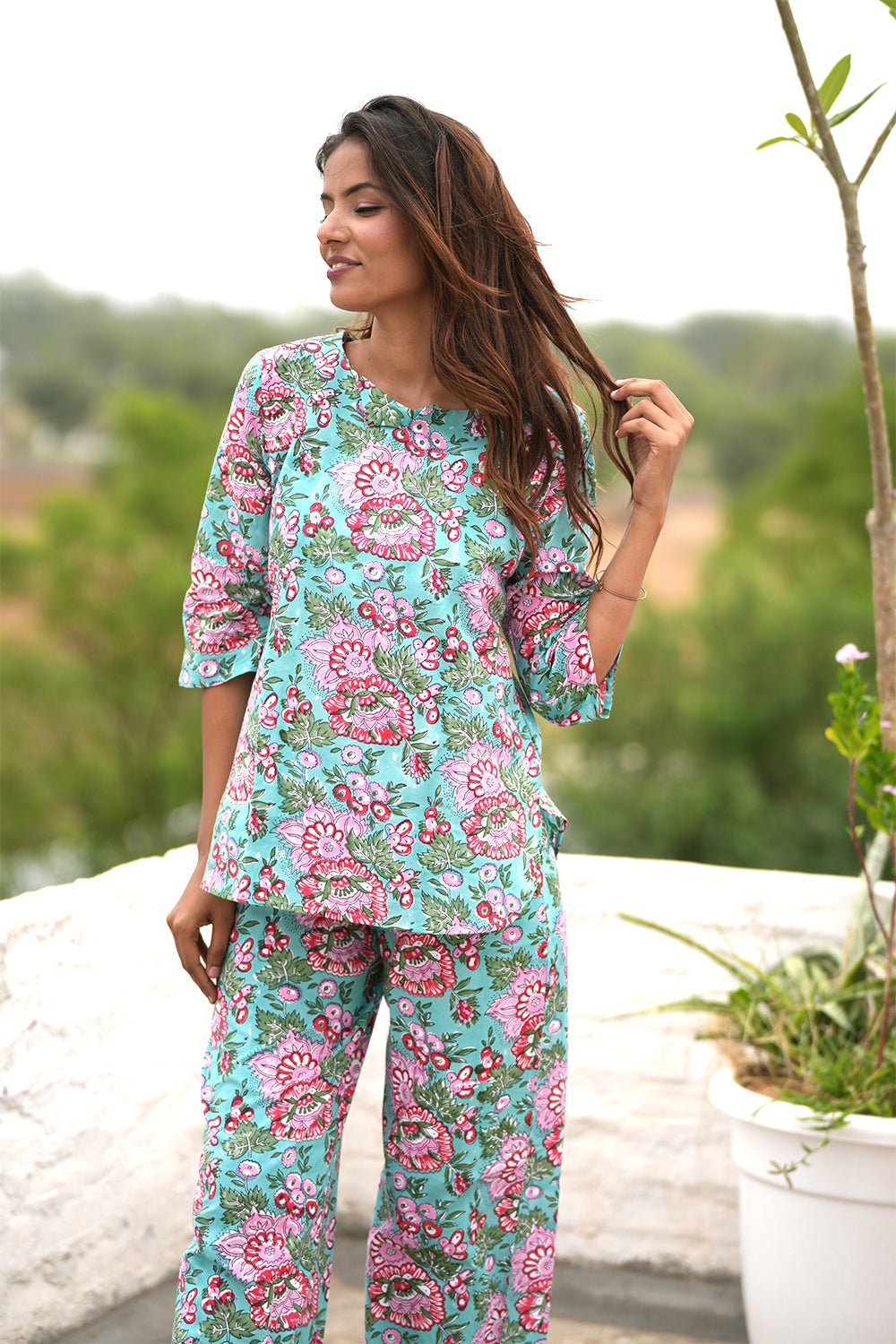 Bubblegum Frequencies Block Printed Night suit - SootiSyahi