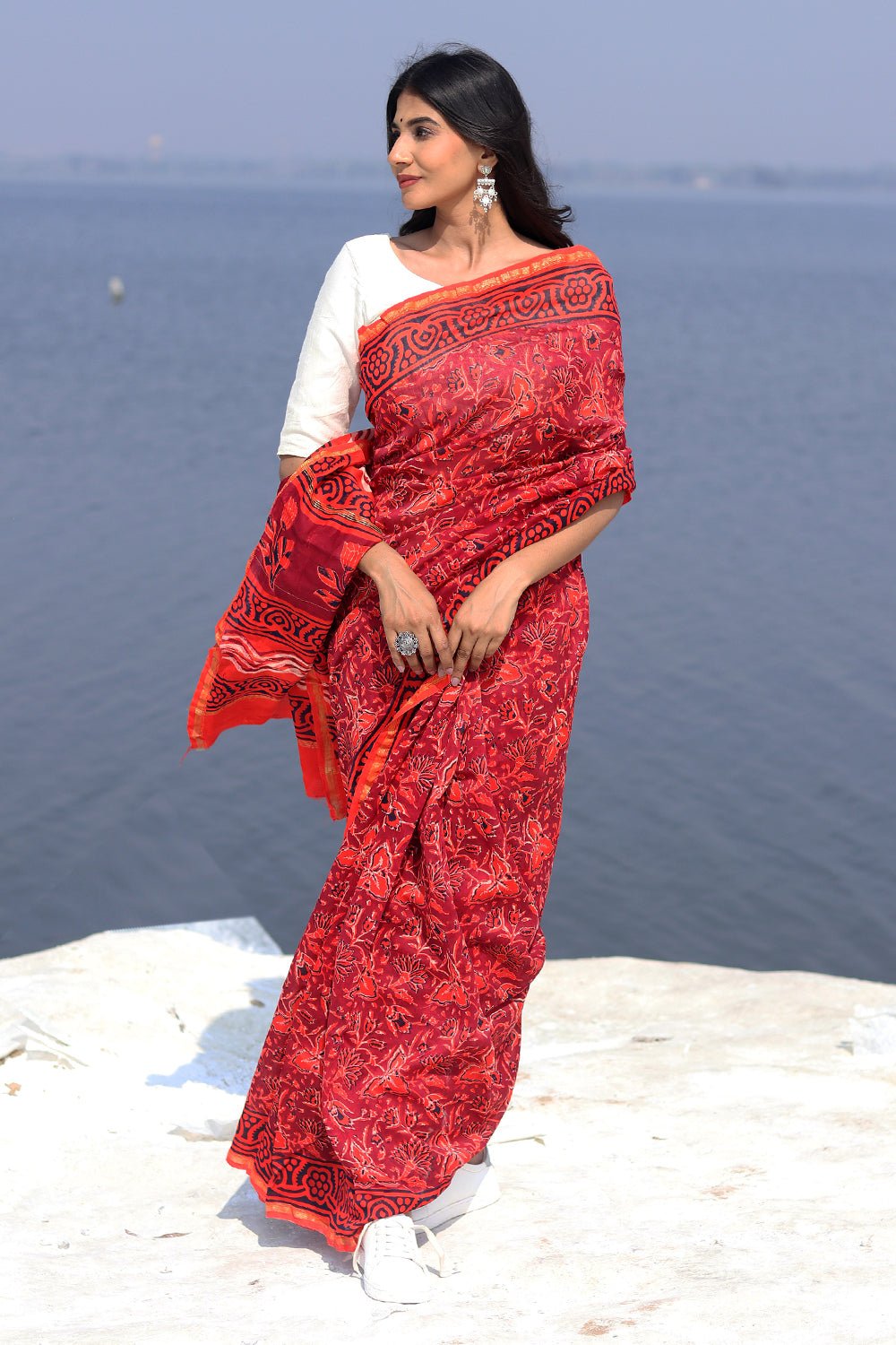 Dusk and Blush Block printed Chanderi Saree - SootiSyahi