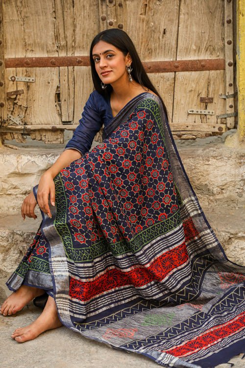 "EXCELLENCE" HANDBLOCK PRINT SLUB COTTON SAREE - SootiSyahi
