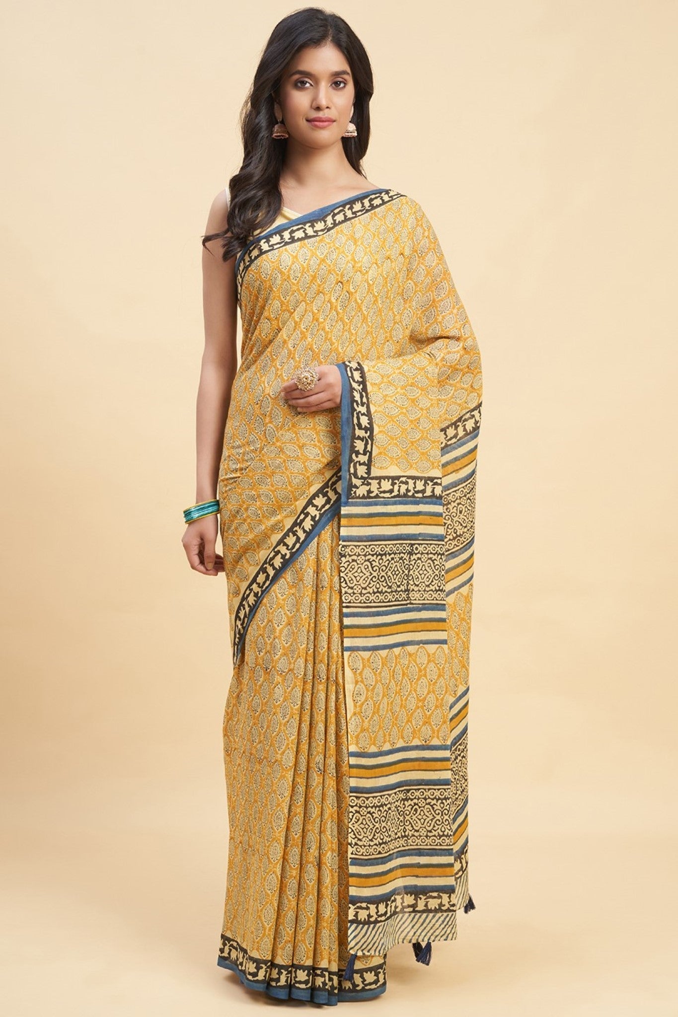 "Excelsa " HANDBLOCK PRINT MUL COTTON SAREE - SootiSyahi