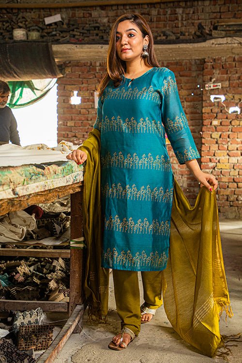 HANDBLOCK PRINTED CHANDERI KURTI - SootiSyahi