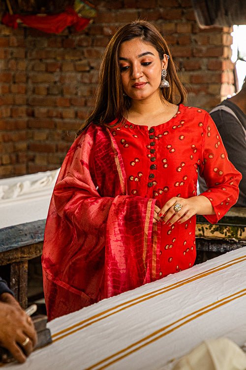 HANDBLOCK PRINTED CHANDERI KURTI - SootiSyahi