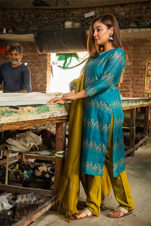 HANDBLOCK PRINTED CHANDERI KURTI - SootiSyahi