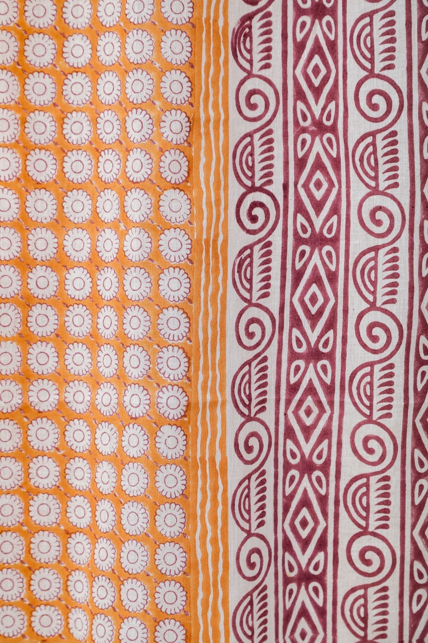 'Harvest sun' Handblock Printed Cotton Window Curtain - SootiSyahi