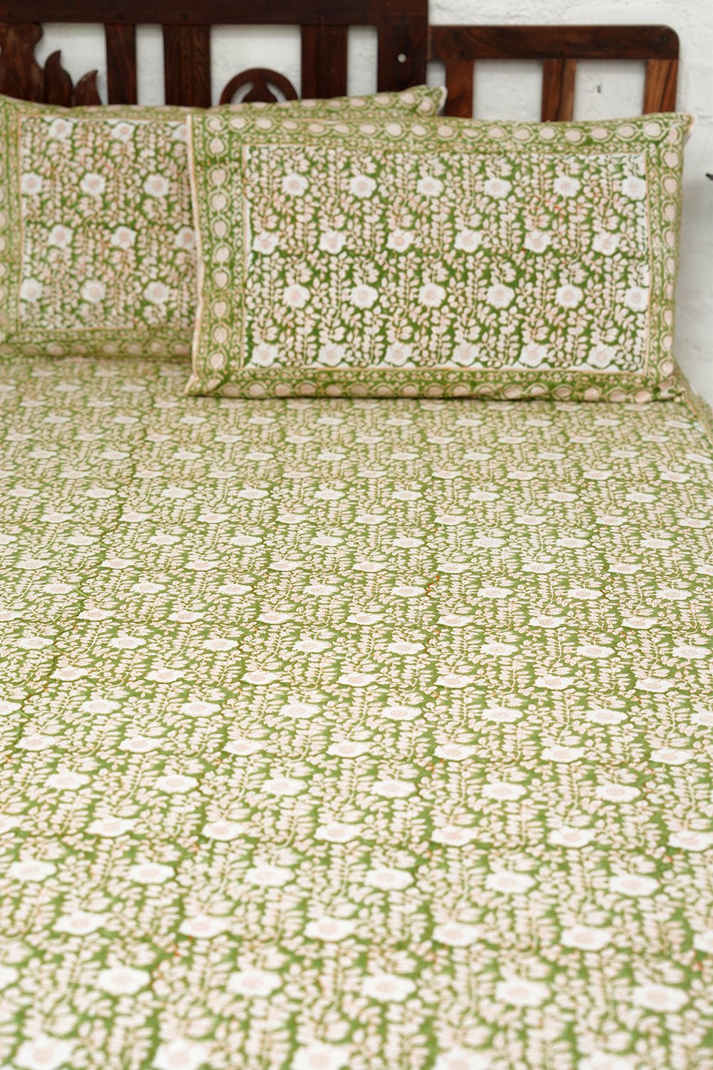Orange Feather Hand-Block Printed Bedsheet - SootiSyahi