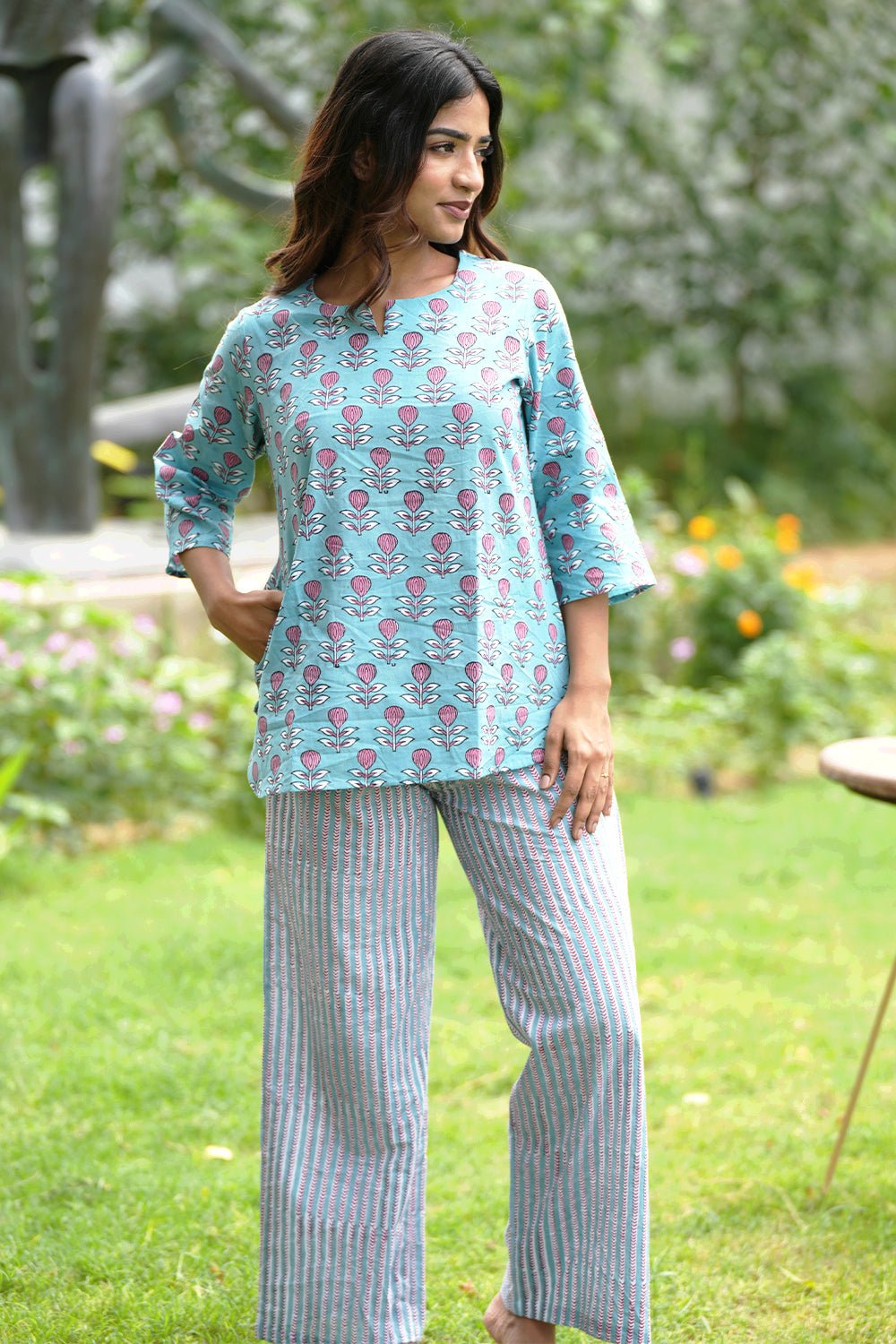 Pink Lemonade Sea Block Printed Night suit - SootiSyahi