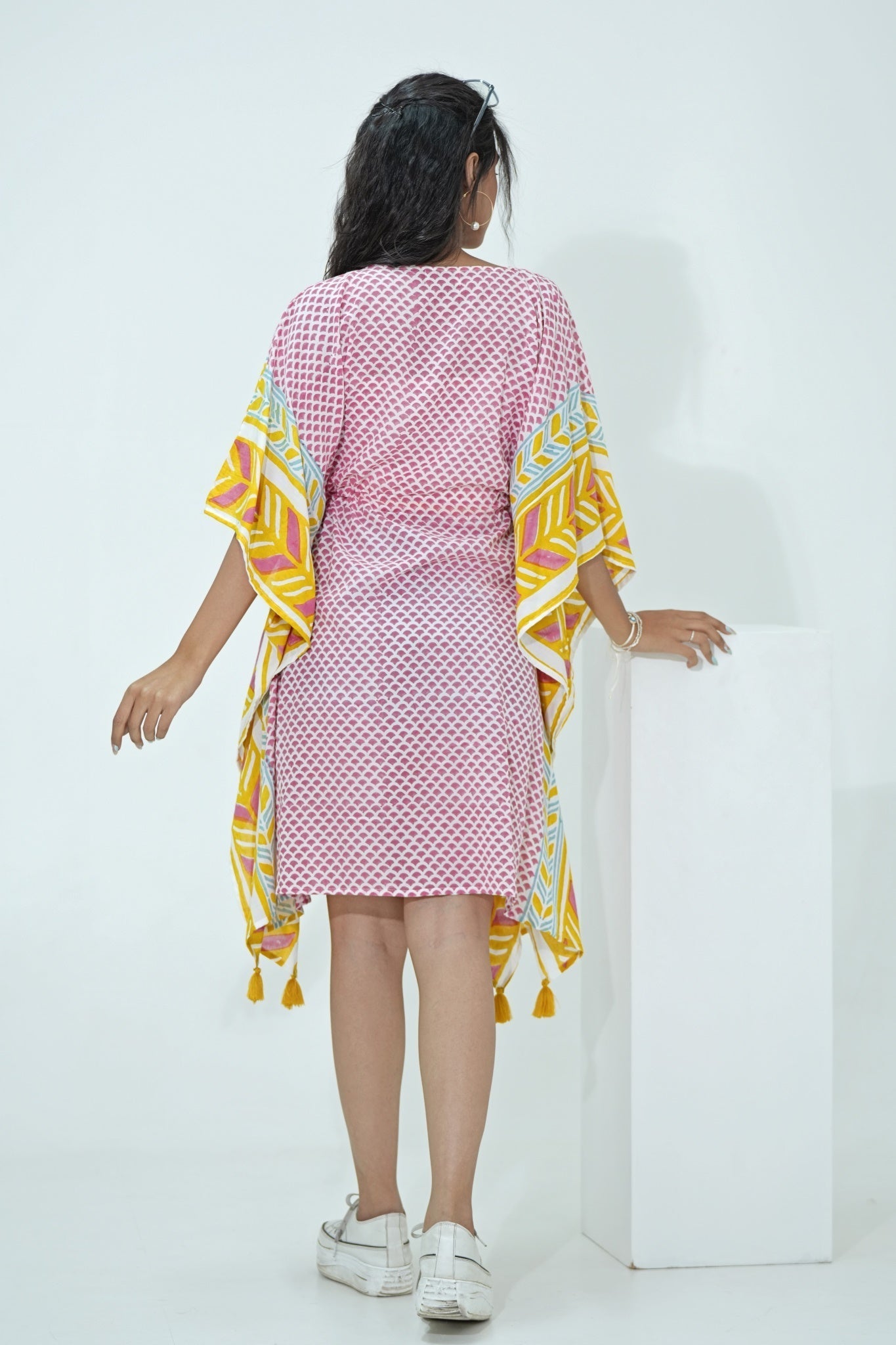 Rainbow Drops Hand Block Printed Kaftan - SootiSyahi