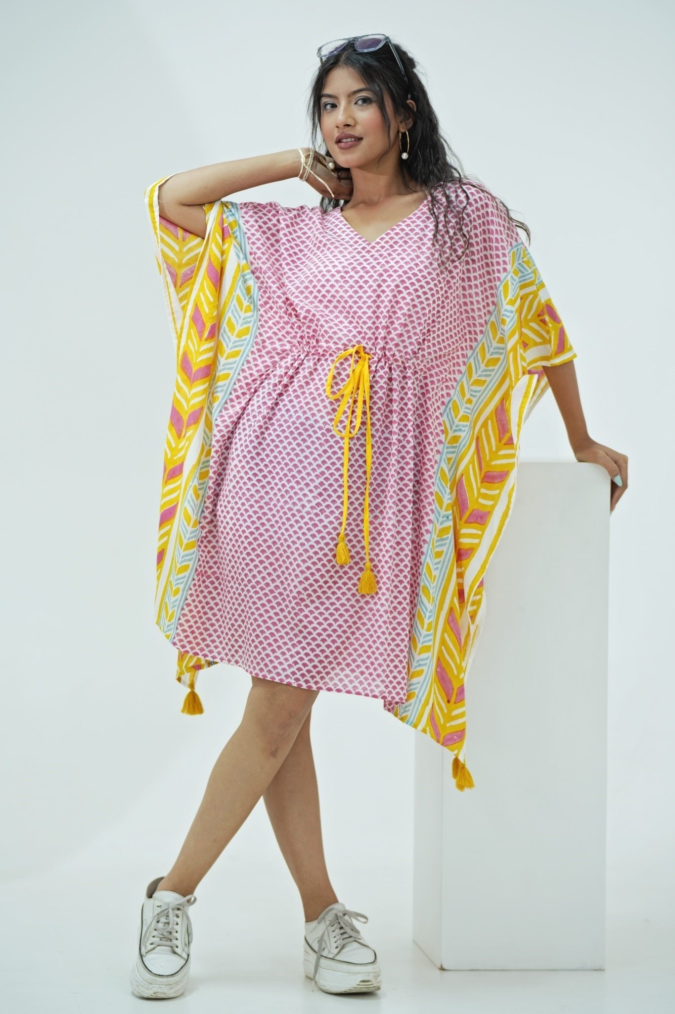 Rainbow Drops Hand Block Printed Kaftan - SootiSyahi