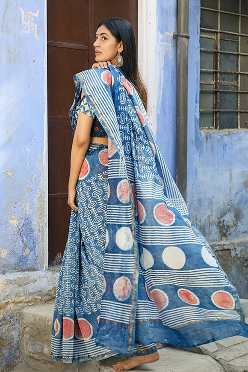 "RESISTANCE" INDIGO HANDBLOCK PRINT CHANDERI SILK - SootiSyahi