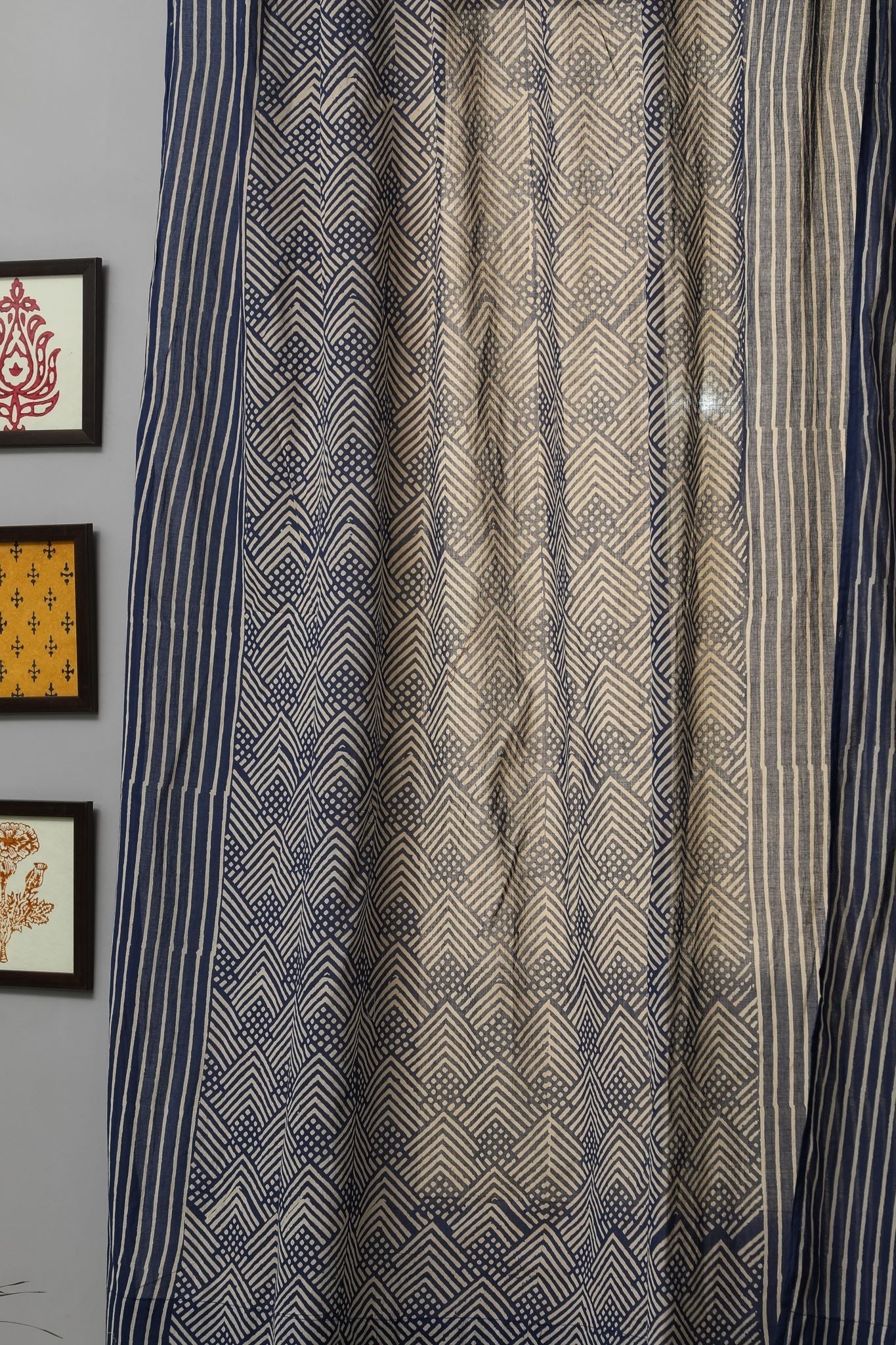 SootiSyahi 'Aster' Handblock Printed Cotton Window Curtain - SootiSyahi