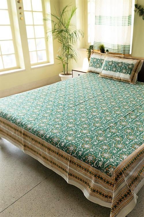 Sootisyahi 'Bahar-e-Baag' Handblock Printed Cotton Bedsheet - SootiSyahi