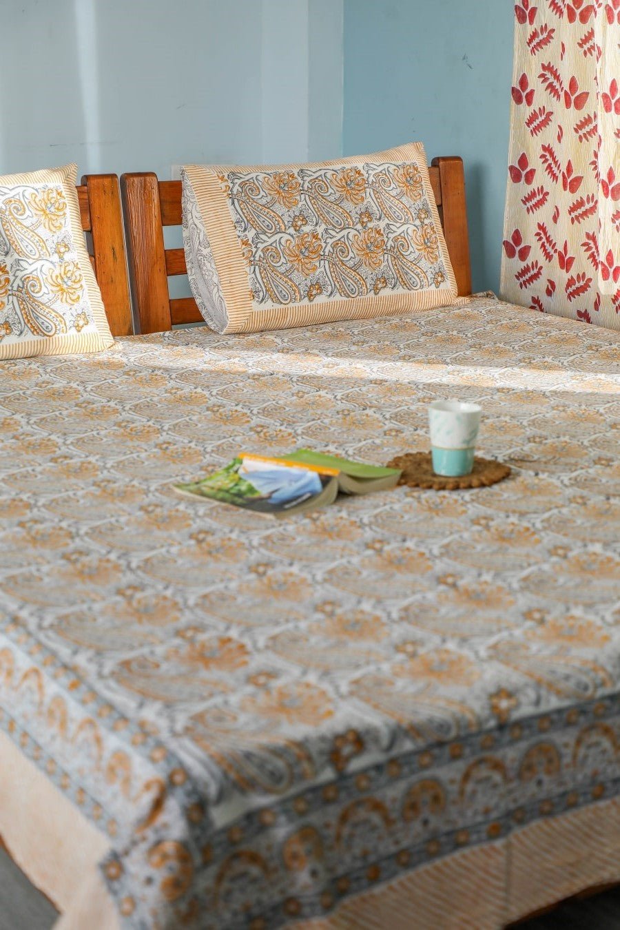 SootiSyahi 'Cloudy Tales' Handblock Printed Cotton Bedsheet - SootiSyahi