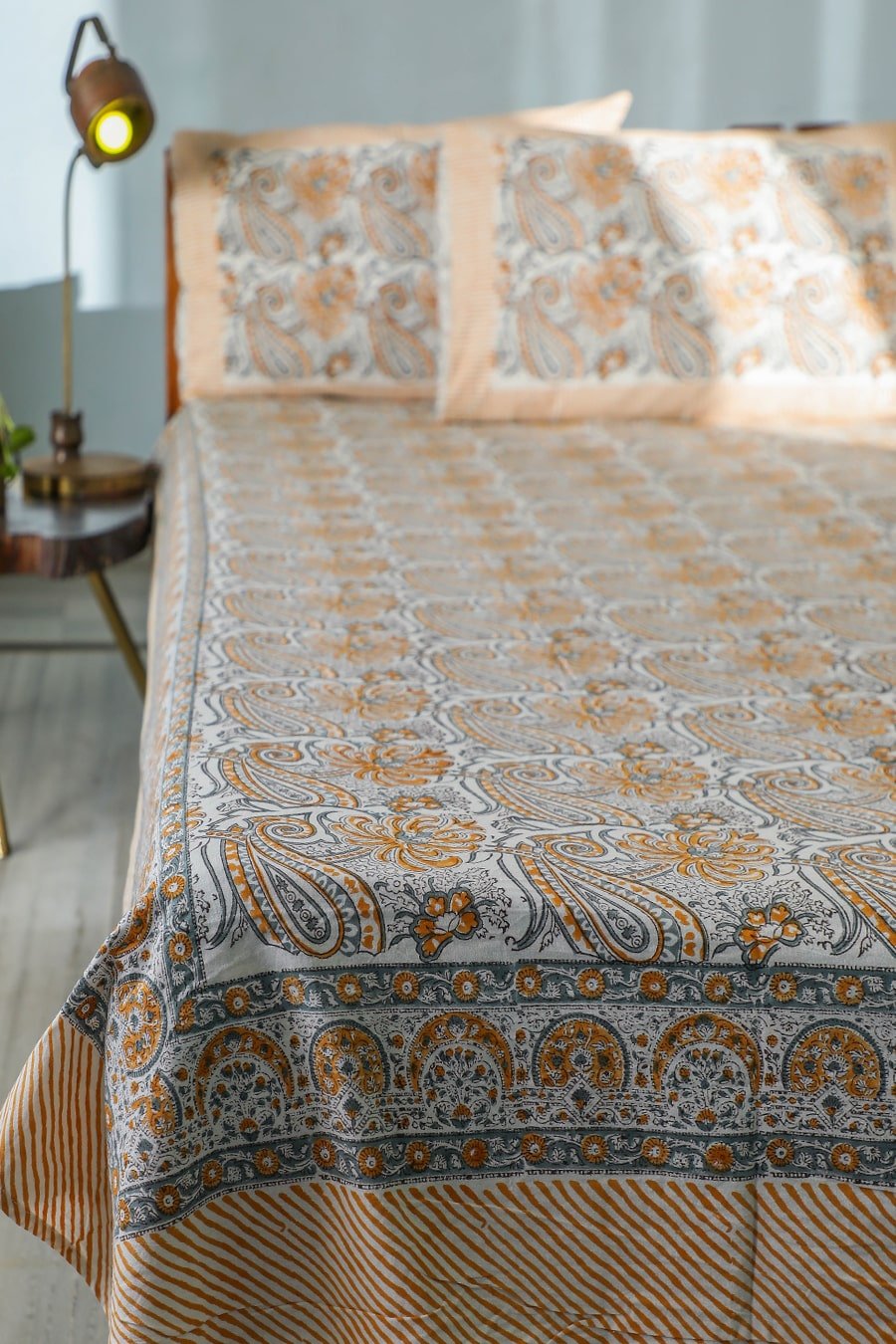SootiSyahi 'Cloudy Tales' Handblock Printed Cotton Bedsheet - SootiSyahi