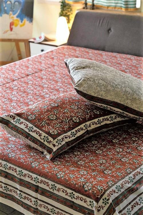 Sootisyahi 'Coral Crush' Handblock Printed Cotton Bedsheet - SootiSyahi