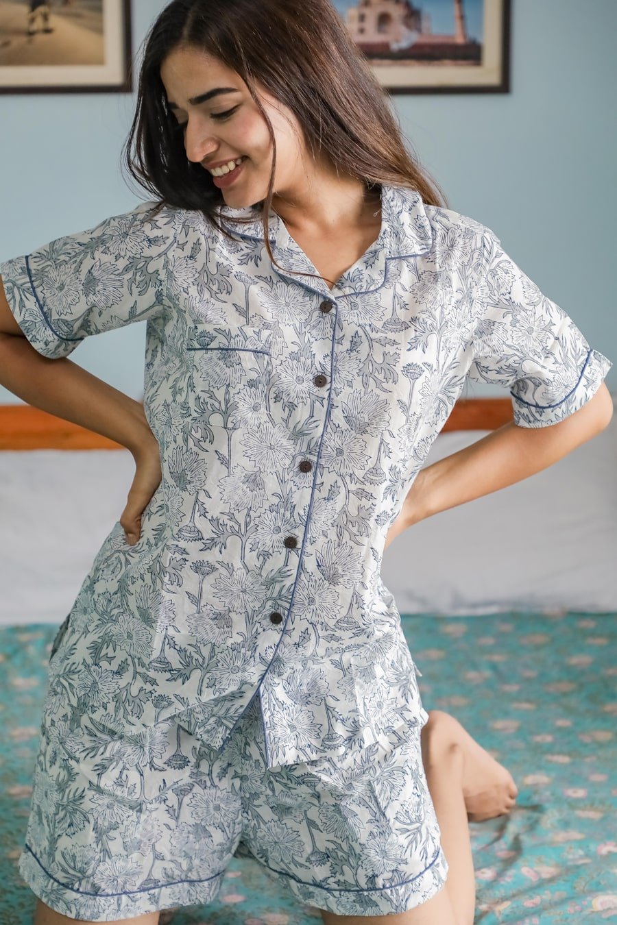 Sootisyahi 'Cozy at Jungle ' Azofree Handblock Printed Pure Cotton Night Suit - SootiSyahi
