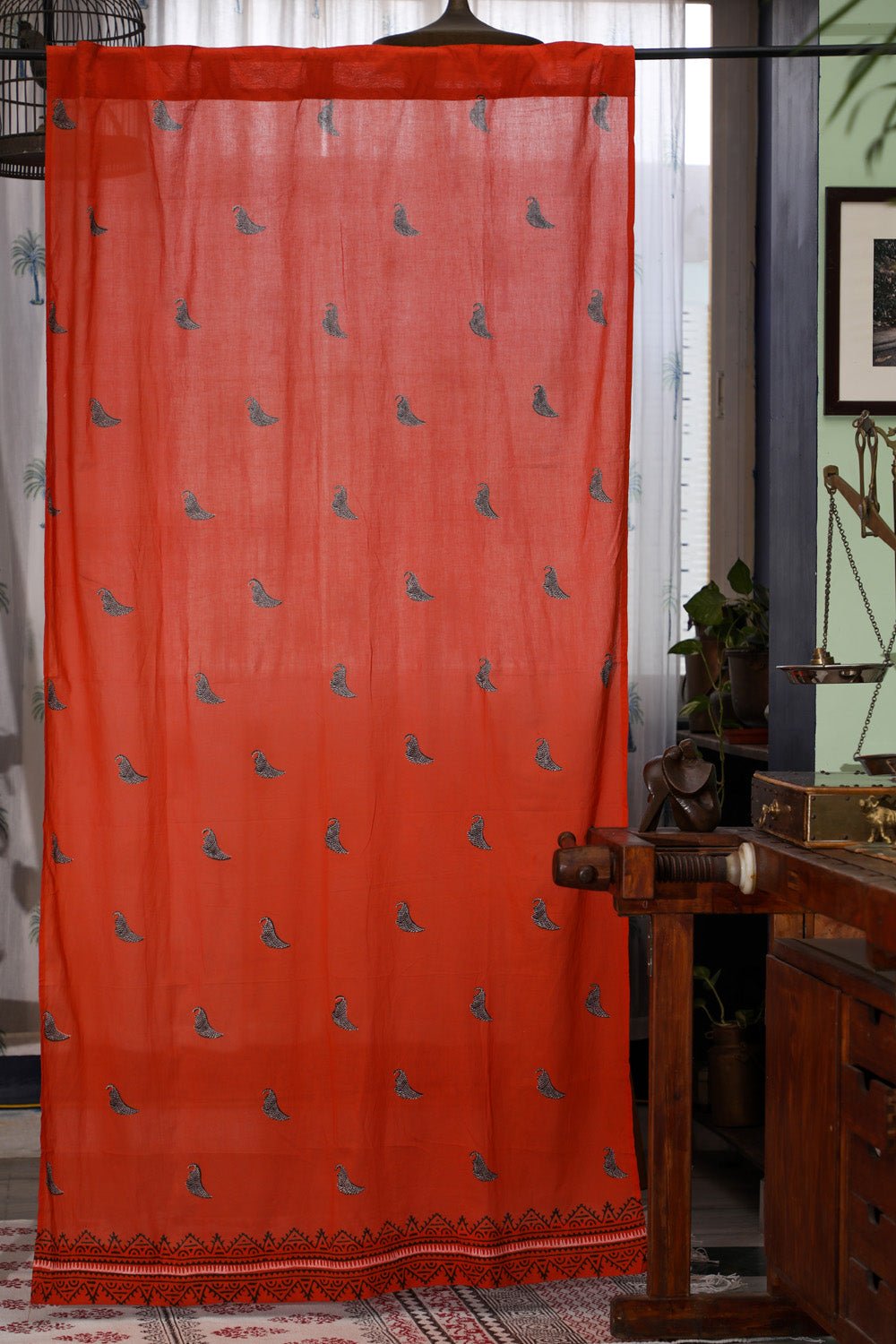 SootiSyahi 'Dawning Pastel' Handblock Printed Cotton Door Curatin - SootiSyahi