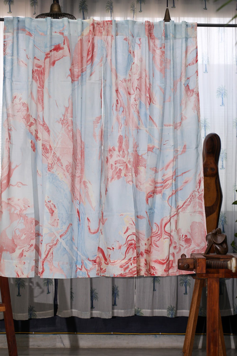 SootiSyahi 'Dreaming Sky' Handmarble Printed Cotton Window Curatin - SootiSyahi