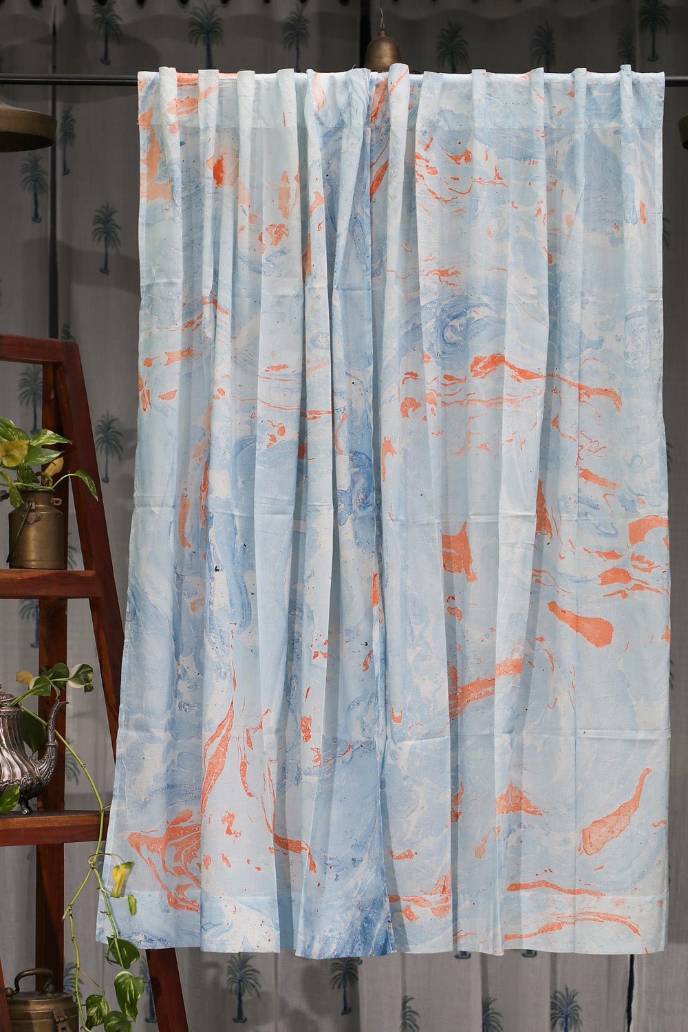 SootiSyahi 'Dreams of Heaven' Handmarble Printed Cotton Window Curatin - SootiSyahi