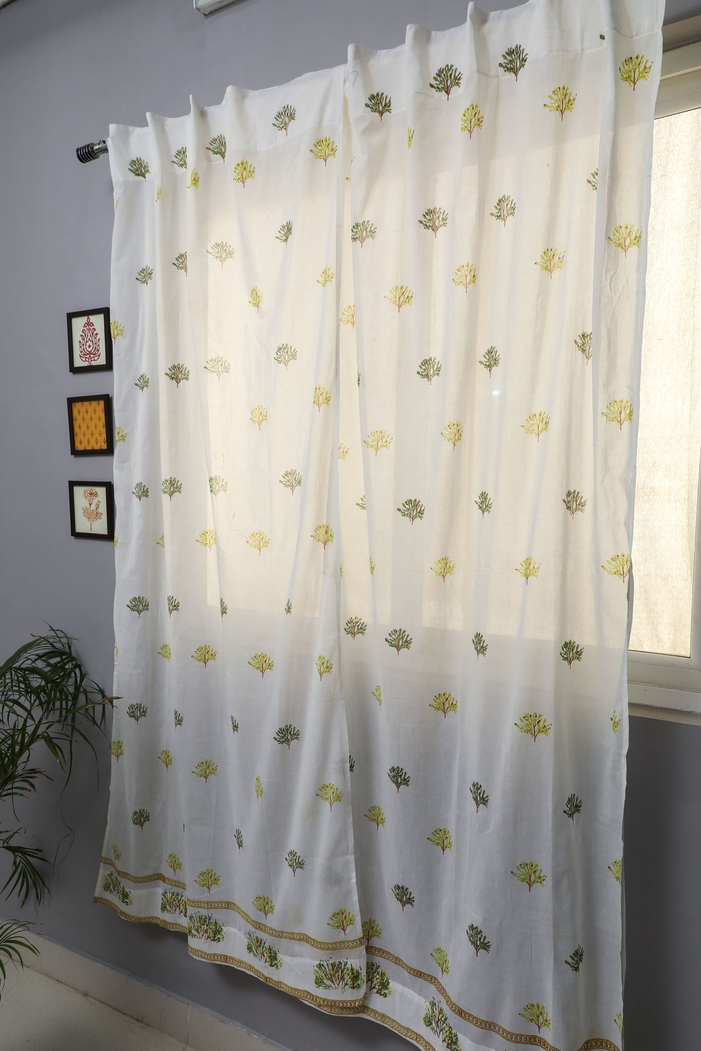 SootiSyahi 'Envy Zinnia' Handblock Printed Cotton Door Curtain - SootiSyahi