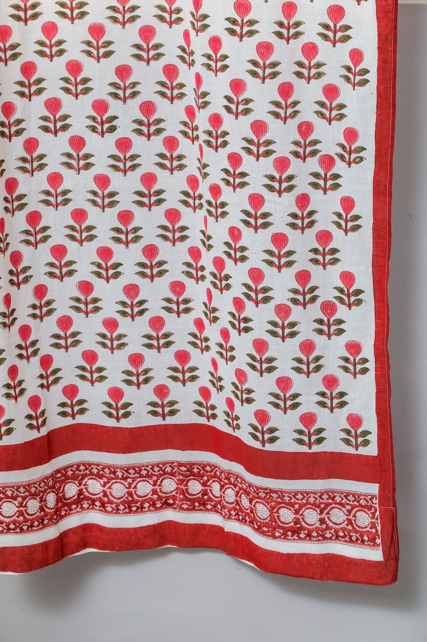 SootiSyahi 'Evergreen cherry' Handblock Printed Cotton Door Curtain - SootiSyahi