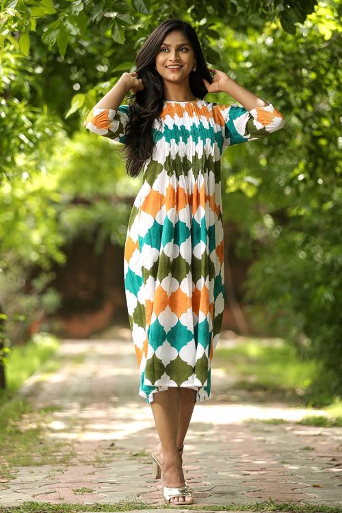 SootiSyahi 'Floral Era' Block Printed Cotton Dress - SootiSyahi