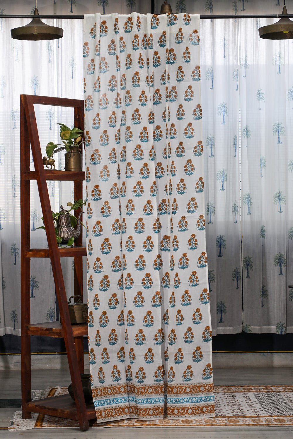 SootiSyahi 'Floral Vases' Handblock Printed Cotton Door Curatin - SootiSyahi