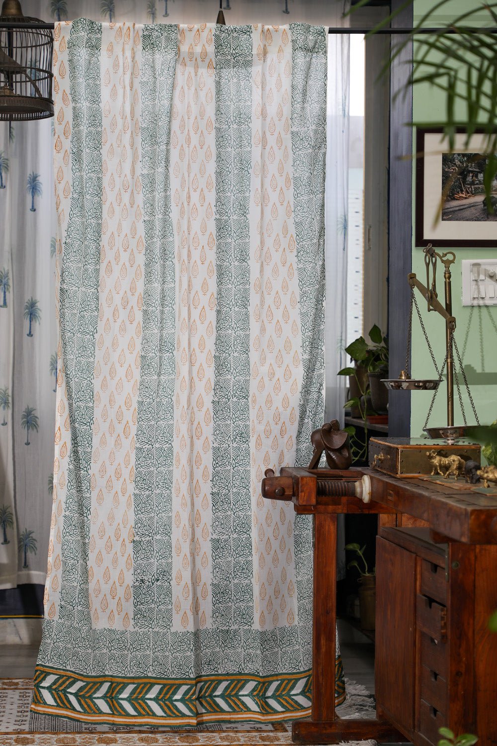 SootiSyahi 'Garden Beauty' Handblock Printed Cotton Door Curatin - SootiSyahi