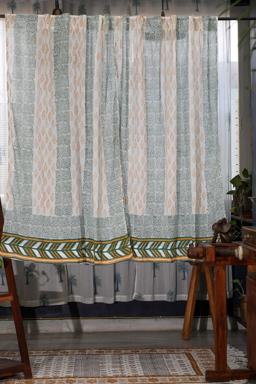 SootiSyahi 'Garden Beauty' Handblock Printed Cotton Window Curatin - SootiSyahi