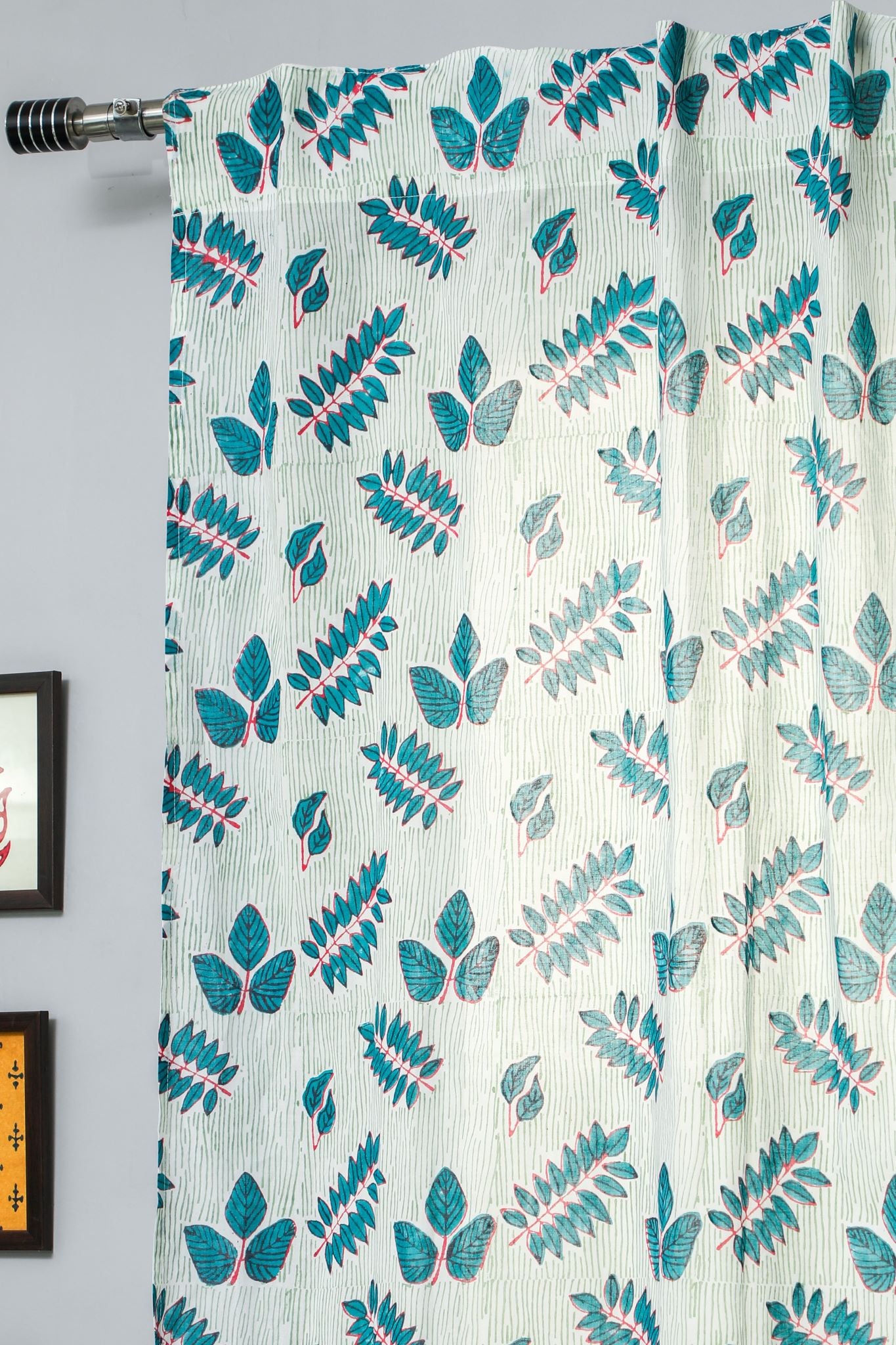 SootiSyahi 'Glow of Leaves' Handblock Printed Cotton Door Curtain - SootiSyahi