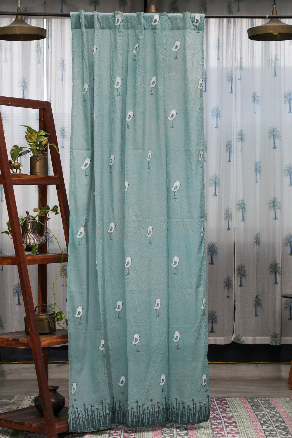 SootiSyahi 'Jungle Tale-Pastel Pine' Handblock Printed Cotton Door Curatin - SootiSyahi