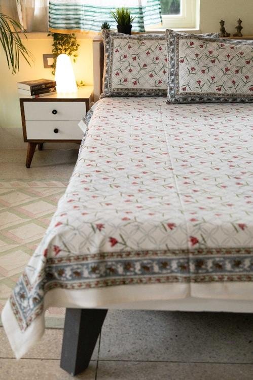 Sootisyahi 'Lily Liberty' Handblock Printed Cotton Bedsheet - SootiSyahi