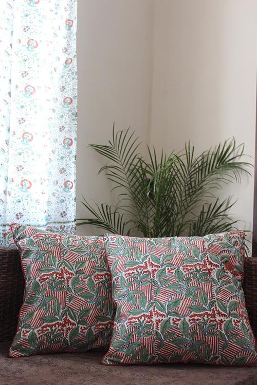 Sootisyahi 'MadhuMalti' Handblock Printed Cotton Cushion Cover Set - SootiSyahi