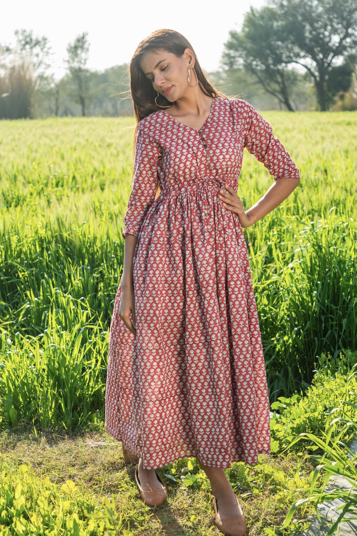 Sootisyahi 'Mesmerizing Maroon' Azofree Handblock Printed Pure Cotton Dress - SootiSyahi