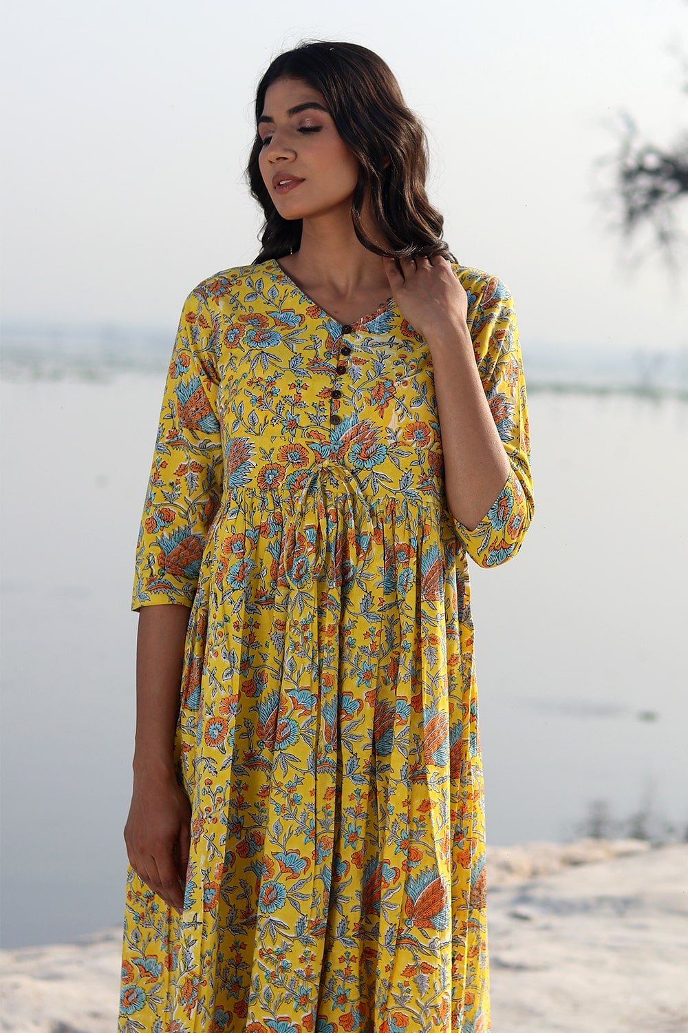 SootiSyahi 'Musterd Garden' Cotton Dress - SootiSyahi