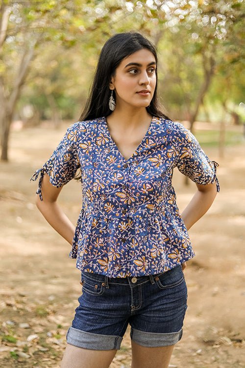 Sootisyahi 'Mystical Muse' Azofree Handblock Printed Pure Cotton Crop Top - SootiSyahi