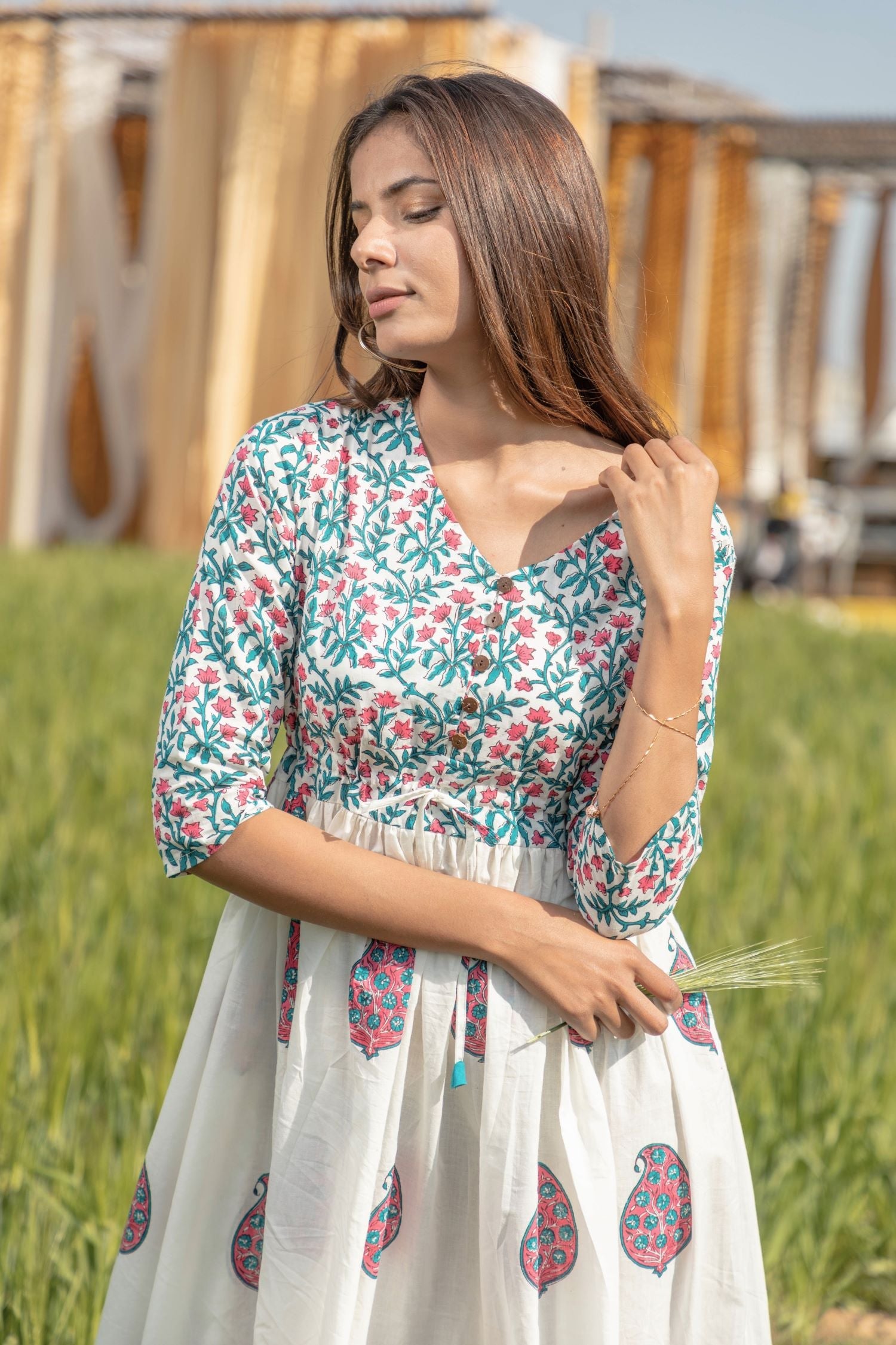 Sootisyahi 'Paisley in the Garden' Azofree Handblock Printed Pure Cotton Dress - SootiSyahi