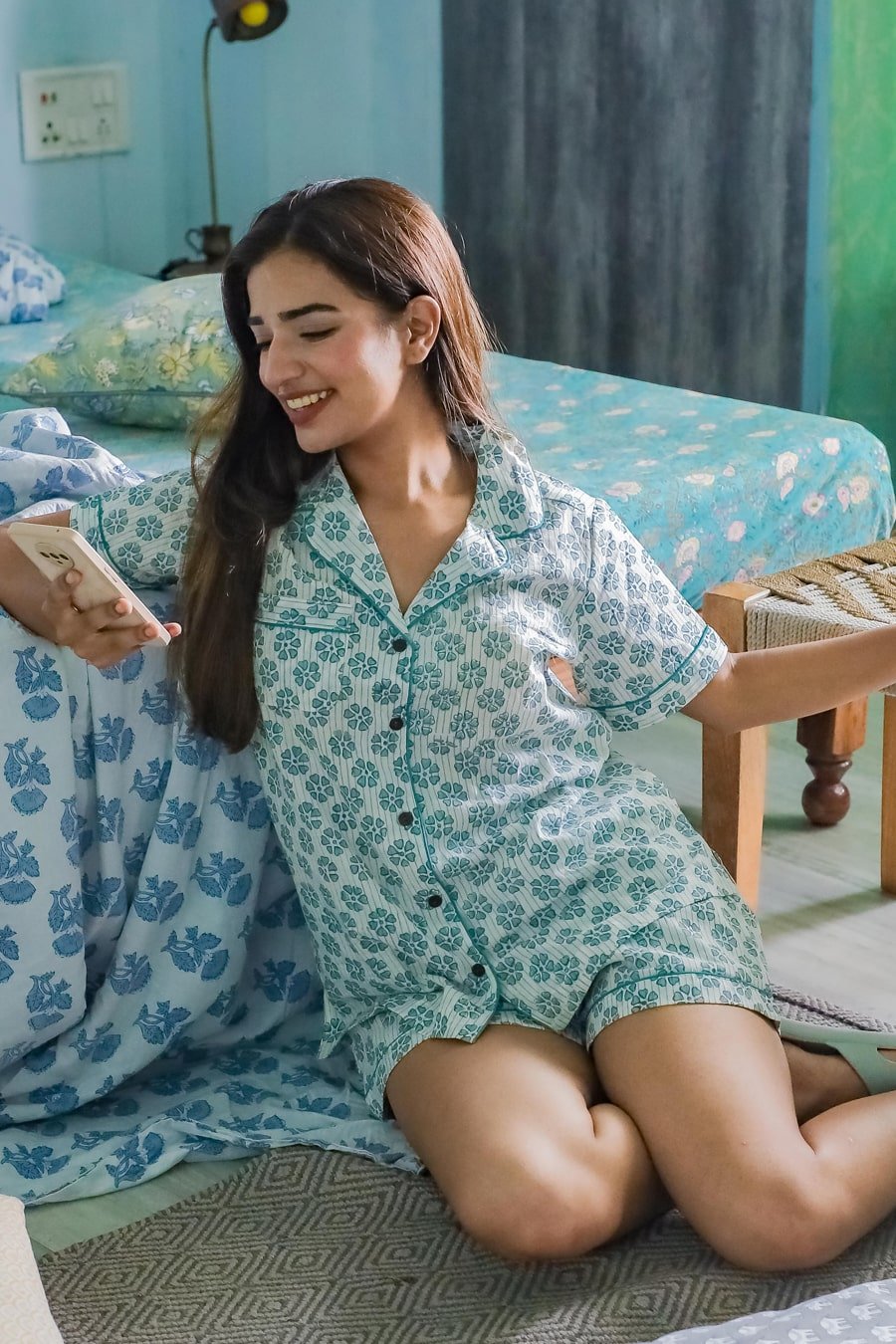 Sootisyahi 'Pretty Petals ' Azofree Handblock Printed Pure Cotton Night Suit - SootiSyahi