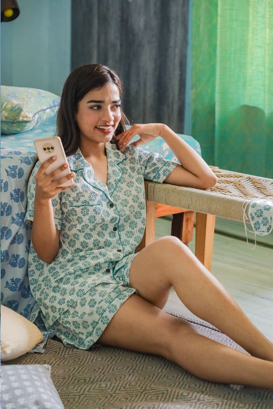 Sootisyahi 'Pretty Petals ' Azofree Handblock Printed Pure Cotton Night Suit - SootiSyahi